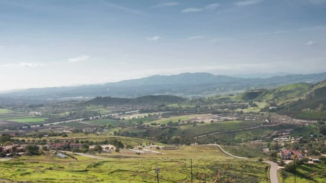 Spring in Simi Valley, Southern California - aerial view of Ventura County farm lands from - time lapse, hyperlapse, video, footage, 4k