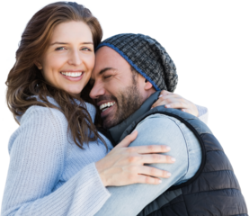 Happy couple cuddling each other