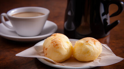 brazilian cheese bread or pão de queijo, traditional brazil snack made with cheese. generative ai