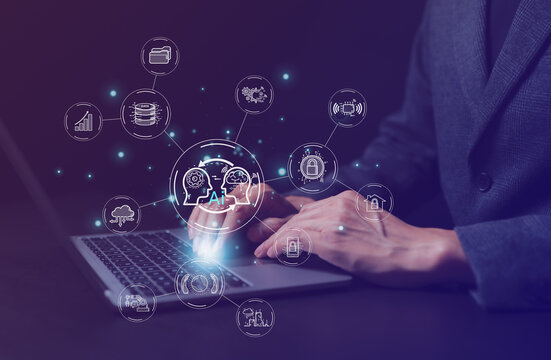 Ai, the concept of artificial intelligence use analytics, automation, and an autonomous brain. big data management, computer connection information intelligence technology, ChatGPT, Automated robotic,