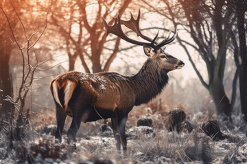 Obraz premium Deer in a snowy forest