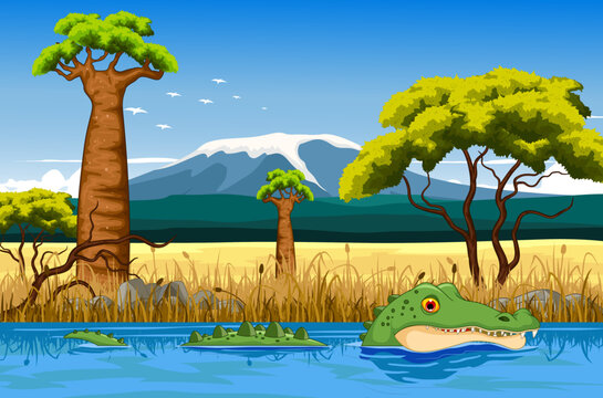 Illustration Of Crocodile In The River