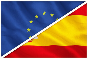 Close-up of European and Spanish flags