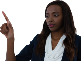 Confident businesswoman gesturing on imaginary screen