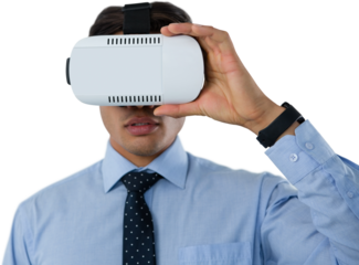 Close up of businessman using vr glasses