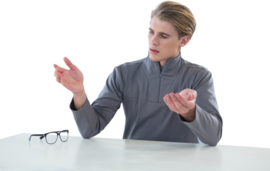 Businessman analysing invisible product