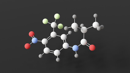 flutamide molecule, molecular structure, eulexin, ball and stick 3d model, structural chemical formula with colored atoms