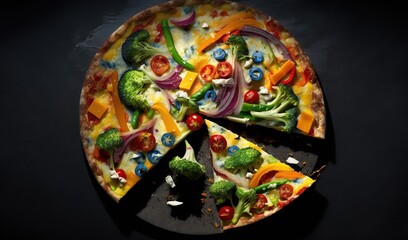 Fototapeta na wymiar a pizza topped with lots of veggies and cheese. generative ai