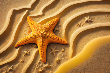 Fototapeta na wymiar Background of isolated starfish on the golden beach. Generative Ai