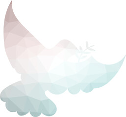 Fototapeta na wymiar Translucent glass in flying dove with leaf shape