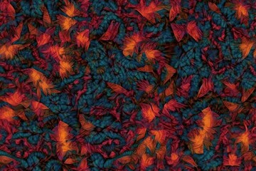 vibrant and colorful leaf pattern set against a dark background. Generative AI