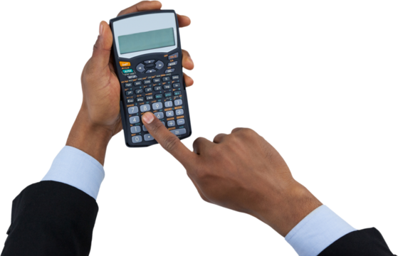 Cropped hands of businessman using calculator 