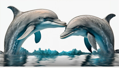 dolphins on White Background. Generative AI