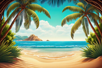 Obraz na płótnie Canvas sandy beach with palms and turquoise sea. Generative Ai