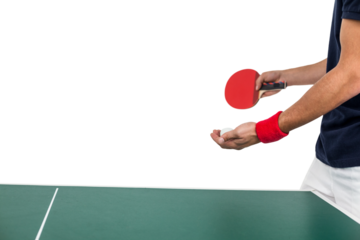 Mid section of athlete man playing table tennis
