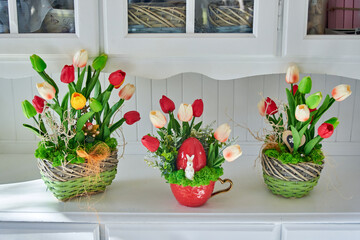 Tulip Artificial flower arrangements on white furniture