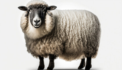 Obraz premium Woolly Sheep on White: High-Quality Images for Your Fashion and Textile Design Projects. generative AI