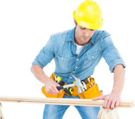 Carpenter using hammer on wood