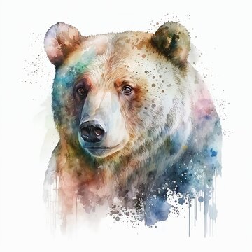 bear illustration with light watercolor on white background, minimalist animal painting, light watercolor artwork, unique wall décor, ai art. generative ai