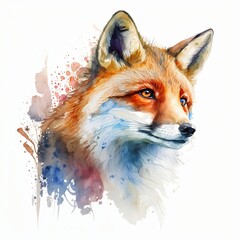 Fototapeta premium fox illustration with light watercolor on white background, minimalist animal painting, light watercolor artwork, unique wall décor, ai art. generative ai