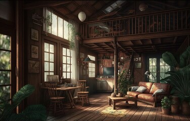 An Oasis of Comfort: Life in an Enduring Wooden House Generative AI
