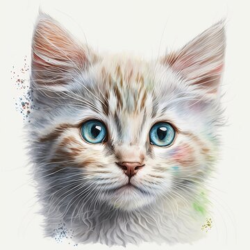 cat illustration with light watercolor on white background, minimalist animal painting, light watercolor artwork, unique wall décor, ai art. generative ai