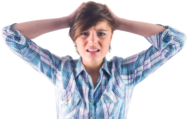 Pretty brunette getting a headache