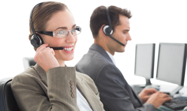 Business people with headsets using computers  - Powered by Adobe