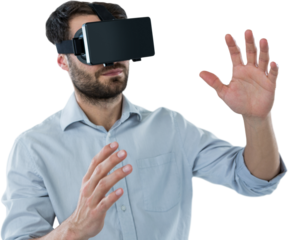 Man in casuals using oculus rift headset