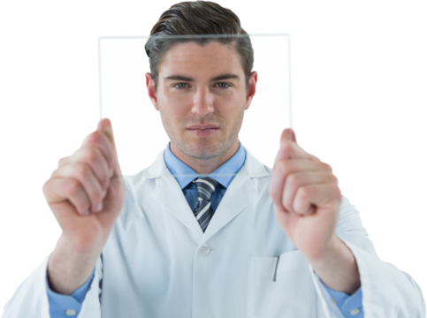 Portrait of doctor holding glass sheet