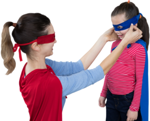 Mother and daughter pretending to be superhero