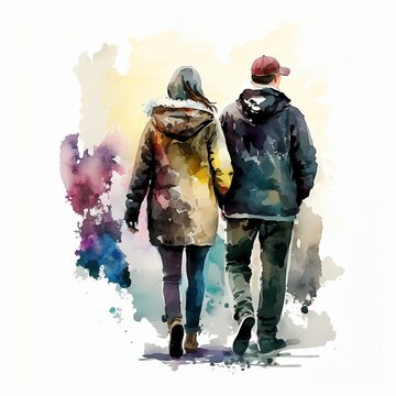 anime style couple with light watercolor on white background, light watercolor artwork, unique wall décor, ai art. generative ai