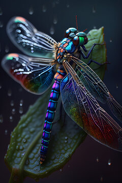 Bright, colorful and iridescent dragonfly