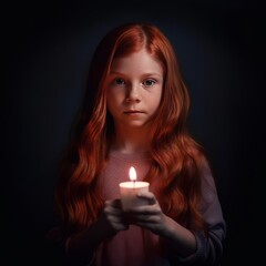 A centered shot of a young girl holding a candle ai generative illustration