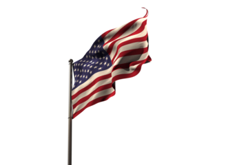 Low angle view of American flag on metal pole