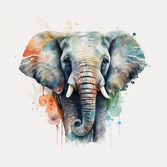 elephant illustration with light watercolor on white background, minimalist animal painting, light watercolor artwork, unique wall décor, ai art. generative ai