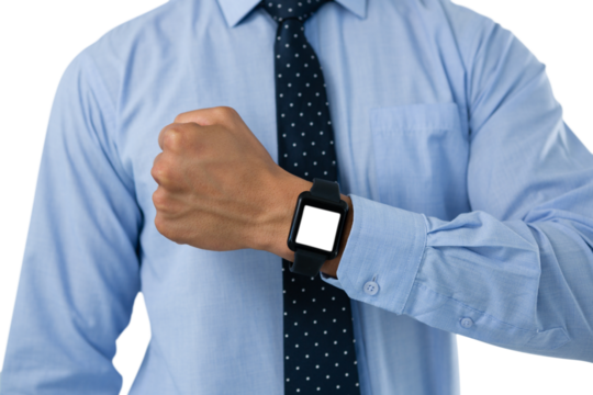 Mid section of businessman with necktie and smartwatch - Powered by Adobe
