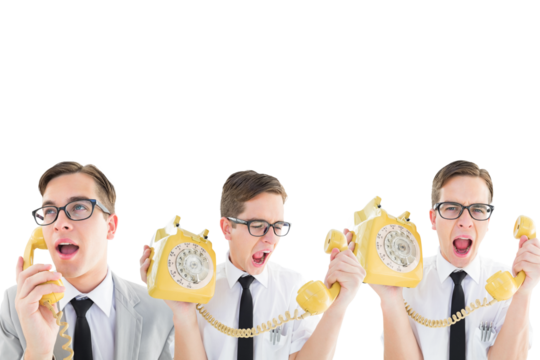 Nerdy businessman with phone - Powered by Adobe