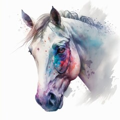 horse illustration with light watercolor on white background, minimalist animal painting, light watercolor artwork, unique wall décor, ai art. generative ai
