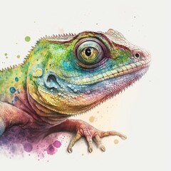 Fototapeta premium lizard illustration with light watercolor on white background, minimalist animal painting, light watercolor artwork, unique wall décor, ai art. generative ai