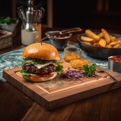 A centered shot of a burger meal ai generative illustration