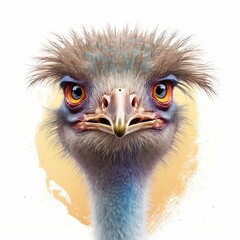 ostrich illustration with light watercolor on white background, minimalist animal painting, light watercolor artwork, unique wall décor, ai art. generative ai