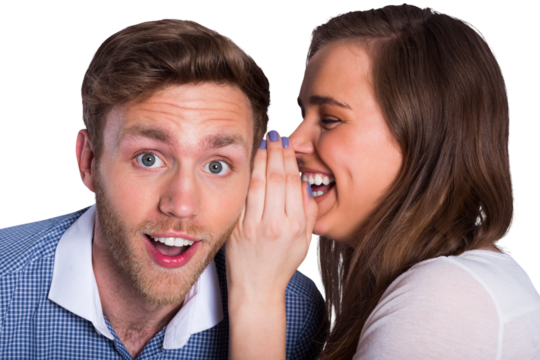 woman whispering secret into friends ear