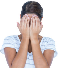 Close-up of upset woman covering face with hands