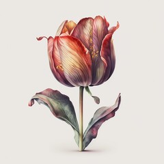 tulip illustration with light watercolor on white background, light watercolor artwork, unique wall décor, ai art. generative ai