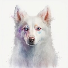 dog illustration with light watercolor on white background, minimalist animal painting, light watercolor artwork, unique wall d&eacute;cor, ai art. generative ai