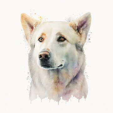 dog illustration with light watercolor on white background, minimalist animal painting, light watercolor artwork, unique wall décor, ai art. generative ai