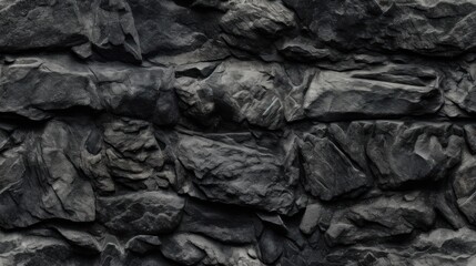 Black concrete stone wall grunge stone texture dark gray. Coal mineral. Generative AI