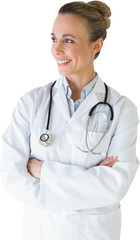 Fototapeta premium Beautiful female doctor with arms crossed in hospital