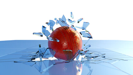 Cricket Ball Breaking Glass, shattered glasses flying on air.